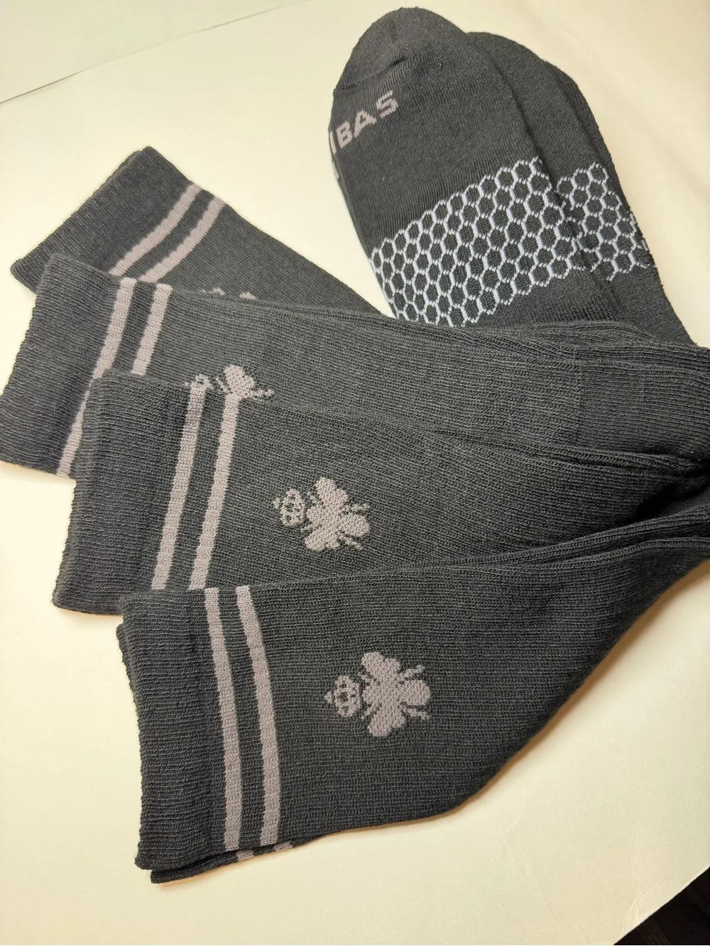 Bombas Men's Black Crew Socks with Gray Clover & Stripes - 4 pairs